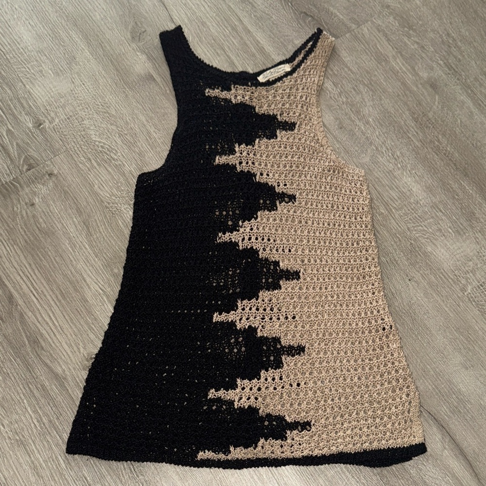 Black & Tan Crochet Sleeveless Blouse